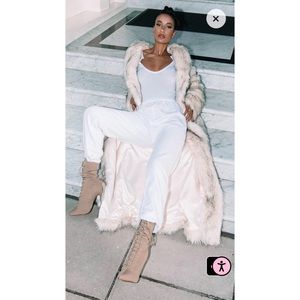 Cream Premium Long Faux Fur Lapel Extreme Maxi Coat